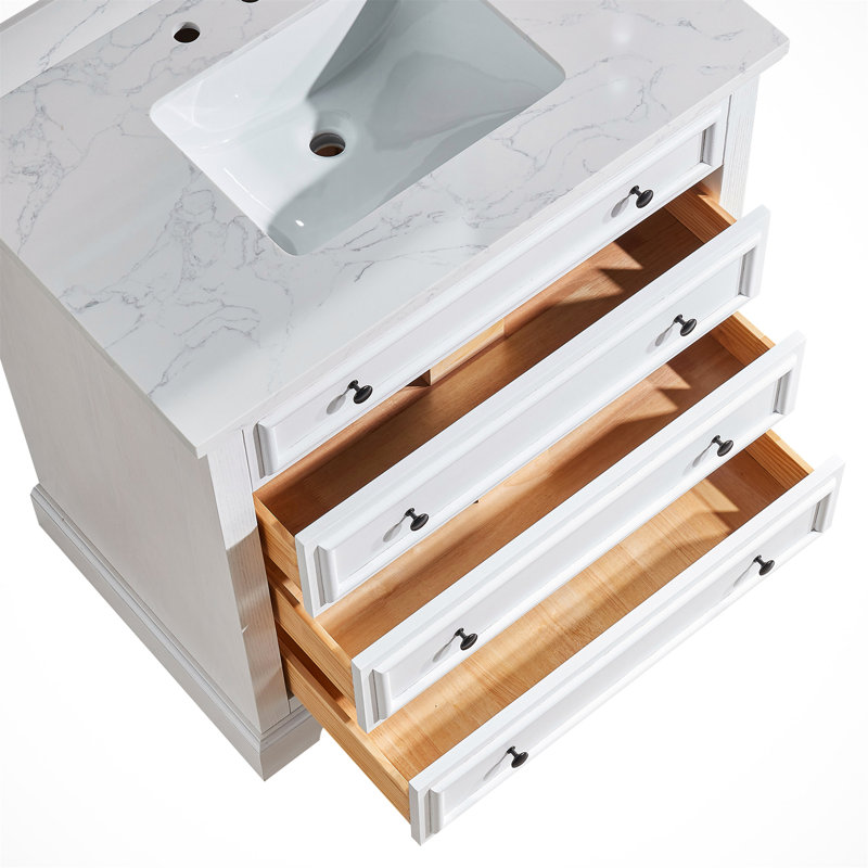 Meuble-lavabo simple autoportant de 36 po avec plateau en marbre entièrement assemblé