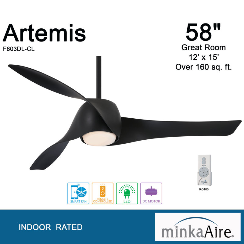 58" Artemis 3 - Blade LED Propeller Ceiling Fan with Remote Control and Light Kit Included