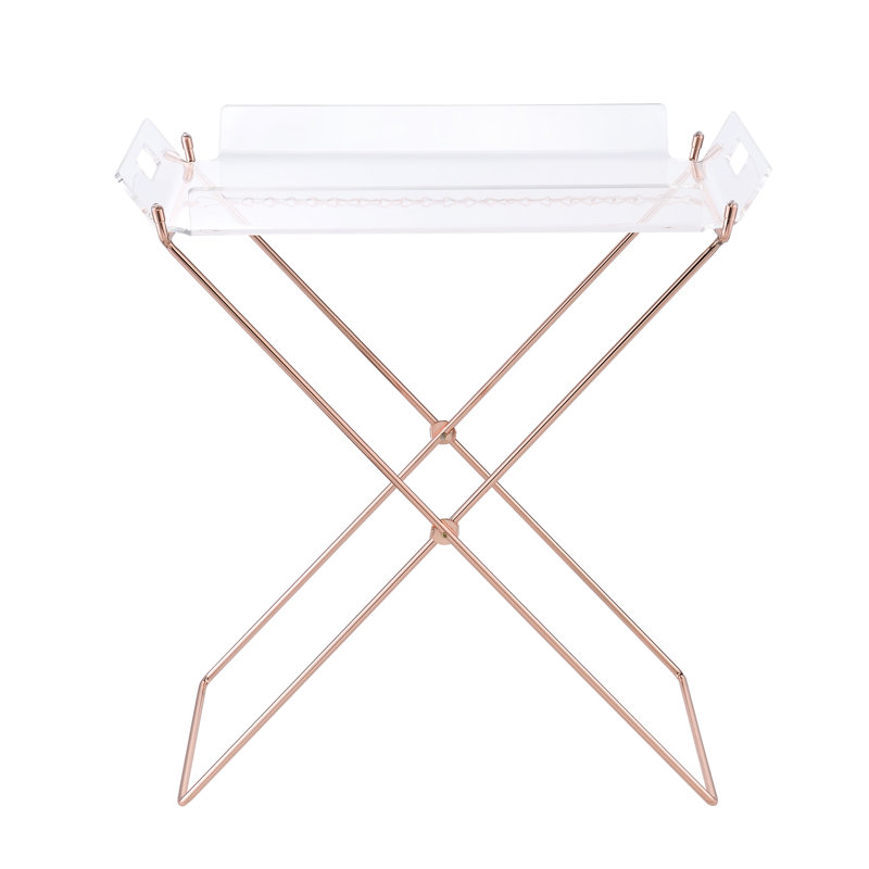 Table transparente en acrylique et plateau transparent avec design contemporain en cuivre pour une utilisation pratique au bureau