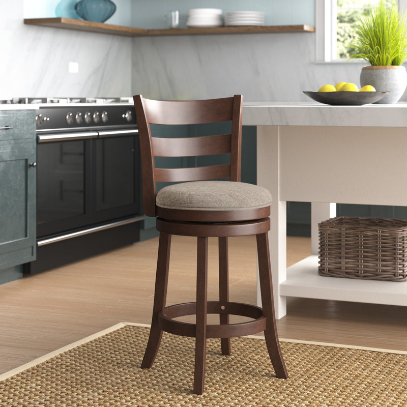 Tabouret de bar et de comptoir pivotant Adelynn, Cerisier foncé, Lin gris, Tabouret de comptoir (hauteur du siège de 24,37 p