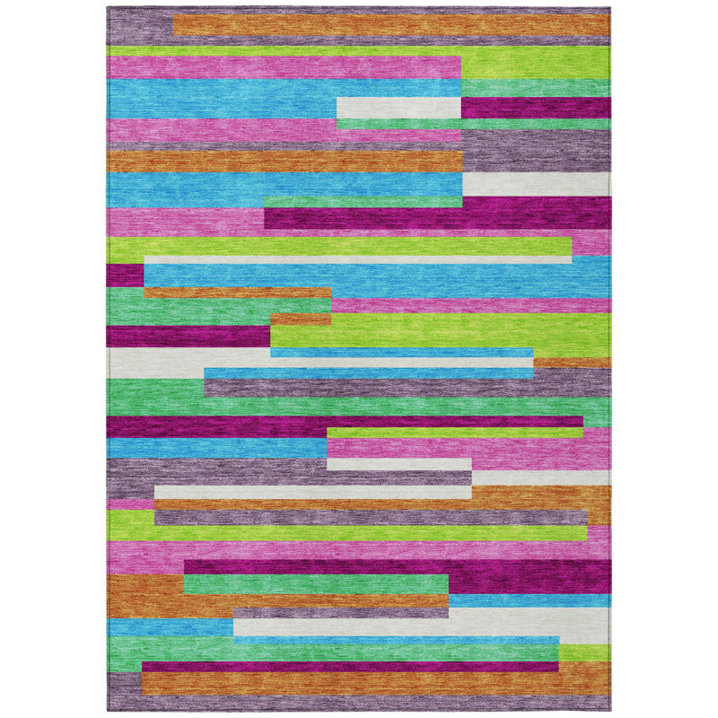 Tapis extérieur lavable rayé orange et vert lime 5 pi x 8 pi