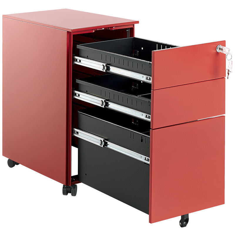 Bridget-Malikia 30cm Wide 3 -Drawer Mobile Solid Wood File Cabinet, Red