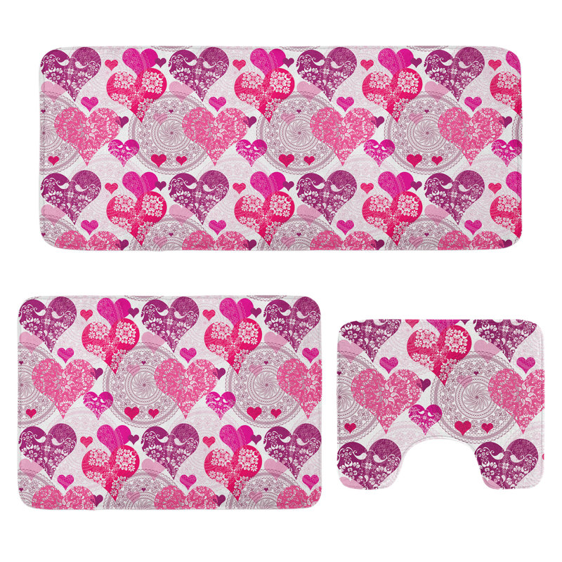  Ensemble de 3 tapis de salle de bain Hearts