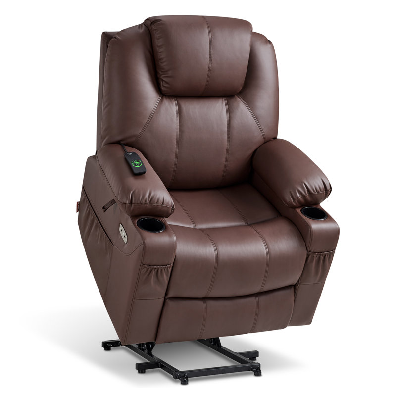Courtois Medium Power Recliner Lift Chair with Massage and Heat, Faux Leather, Brown Faux Leather