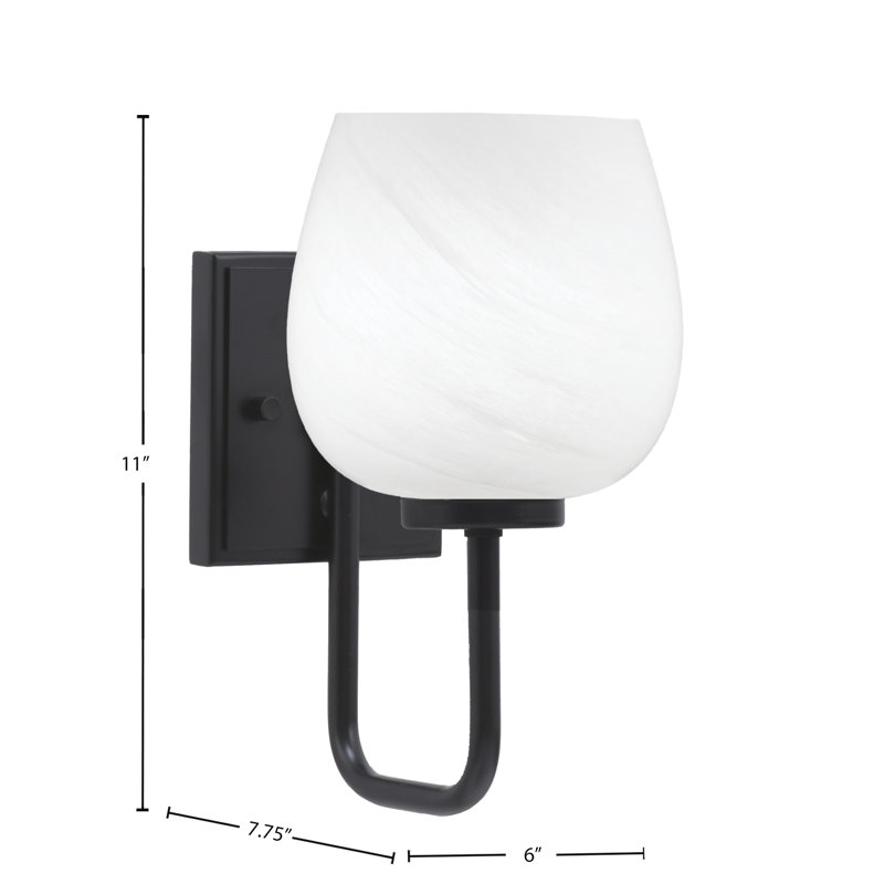 Applique murale 1 lumière Amarmula, finition noir mat, verre marbré blanc 6 po, Noir, Blanc