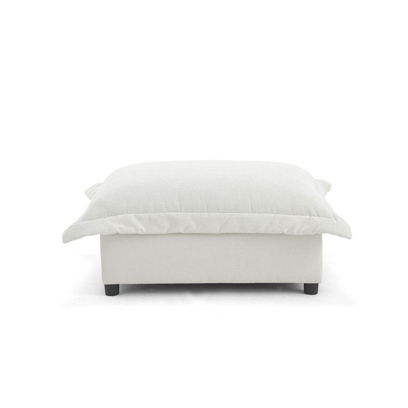 Plush Upholstered Beige Chenille Ottoman Bench – Cloud Cushion Footrest with Oversized Soft Top, Beige