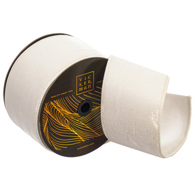  4" White Velvet Wired Ribbon. White Dupion backing.