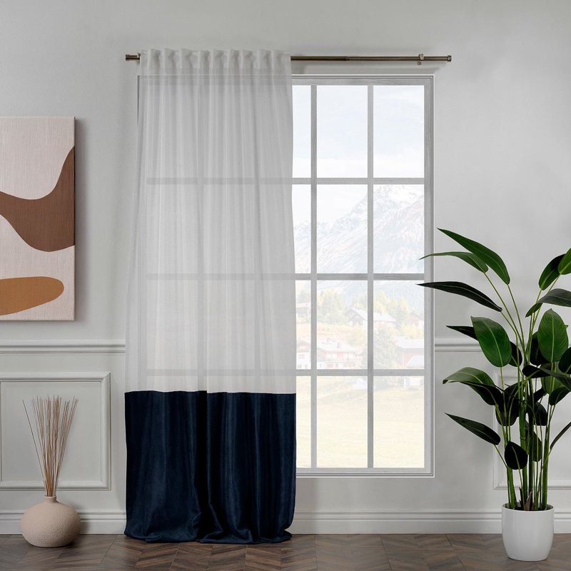 Panneau de rideau simple en duvet synthétique en lin et velours, Bleu royal, 52 po x 63 po