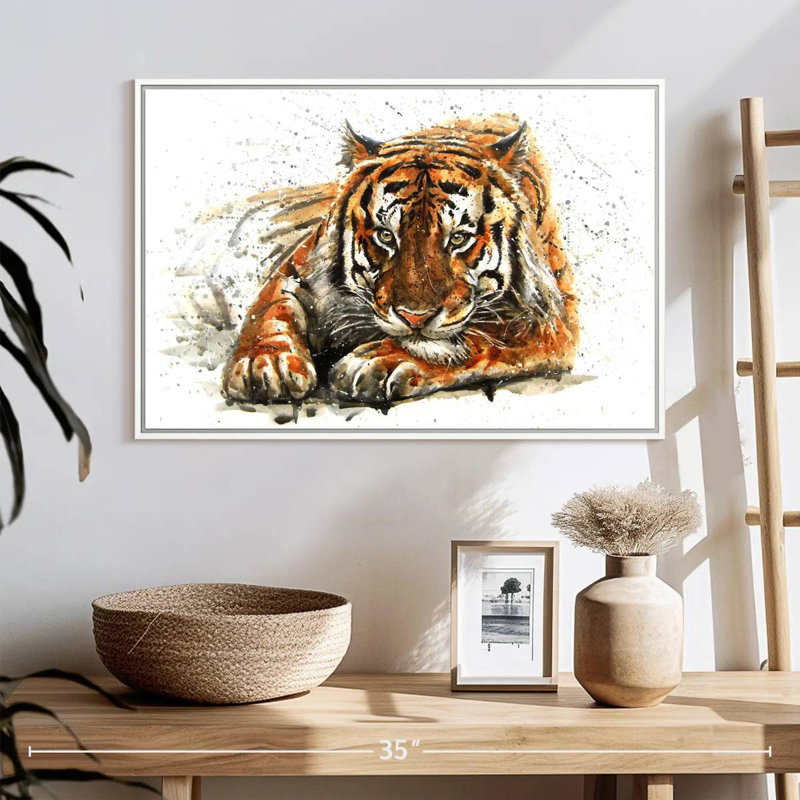 Lounging Bengal Tiger, 25" X 17", Floating Frame White