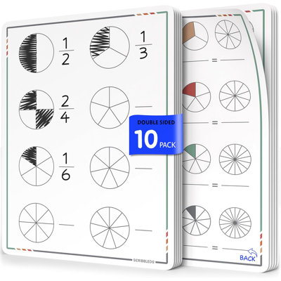 Scribbledo Fraction Manipulatives 9”x12” Small White Board Dry Erase Sheets 