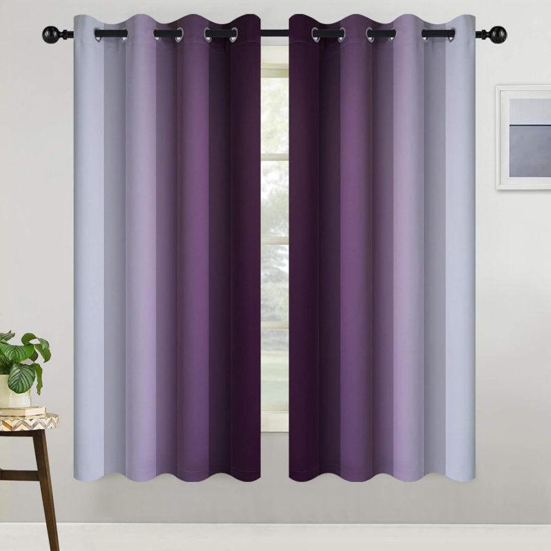 Room Darkening Curtains, Purple and Greyish White Gradient Drapes Curtains,2 Panels,52 x 63 inches
