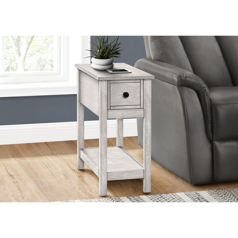 Table de bout à 2 niveaux avec placage gris et rangement fonctionnel