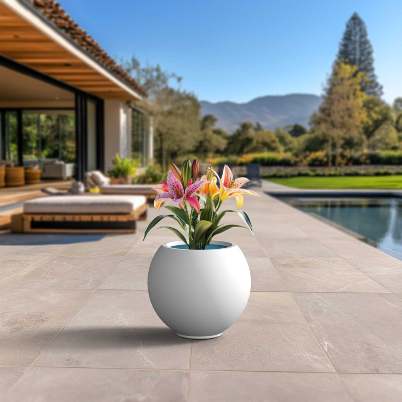 Petit pot à fleurs / pot rond en béton avec trous de drainage, H 16,54 po x l 19,3 po x P 19,3 po