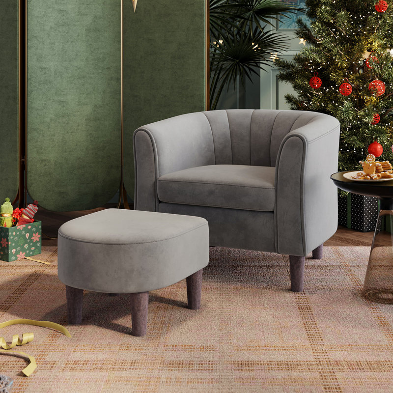 Fauteuil demi-tonneau avec repose-pieds 31,7 po Torence, H 26,8 po x l 31,7 po x P 26,8 po, Velours gris Sena