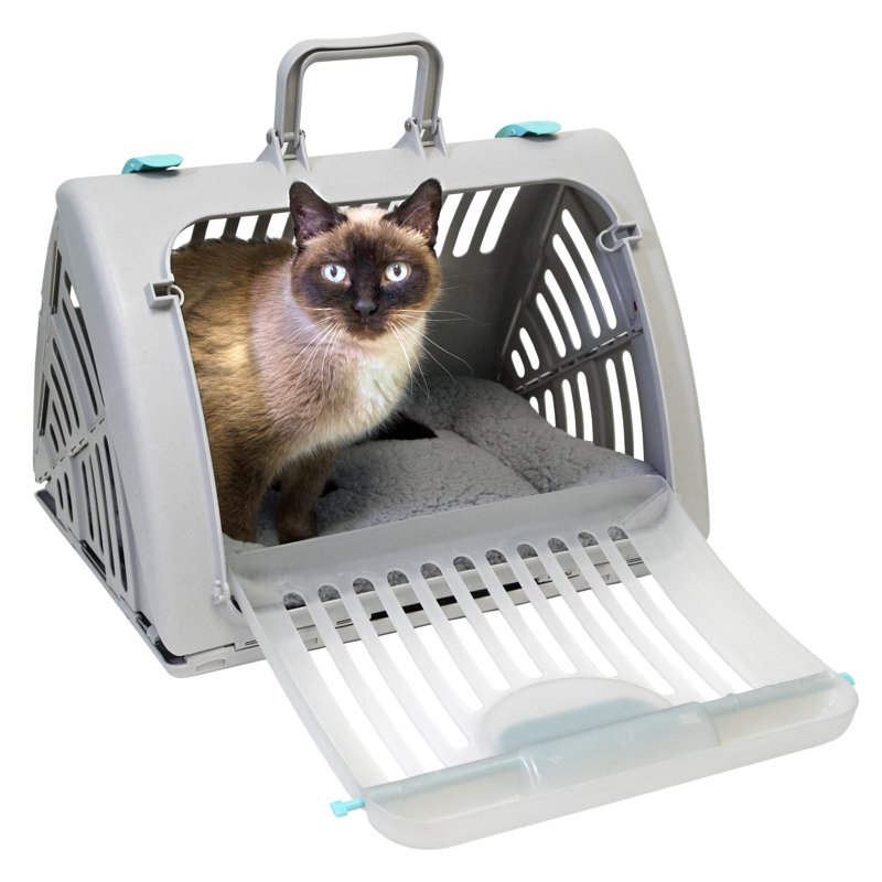 Small Gray Plastic Pet Carrier with Waterproof Bed
