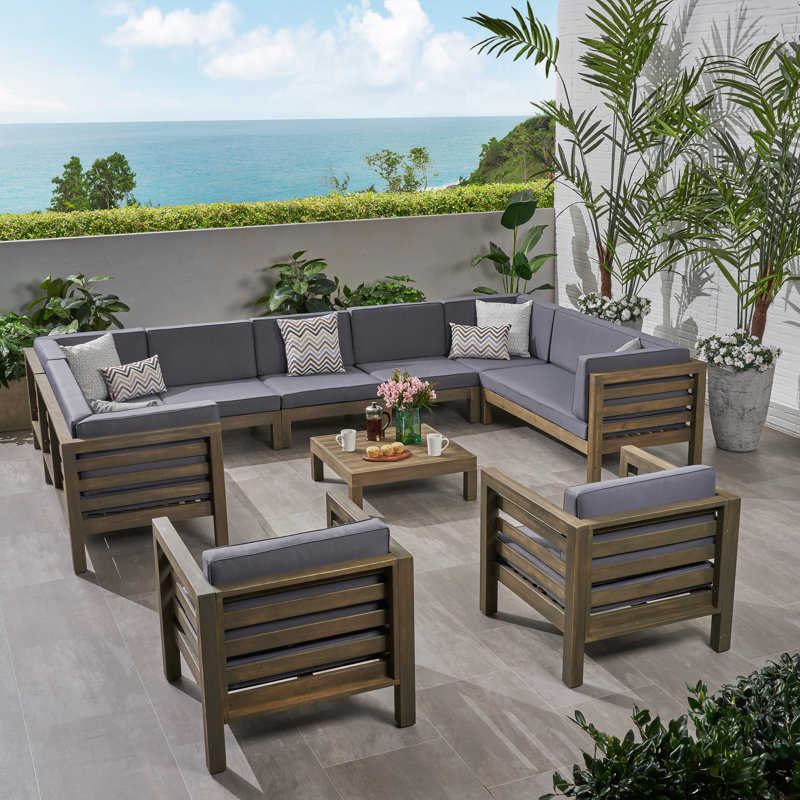 Ensemble de conversation modulaire avec coussins 10 pièces Chesterbrook, Gris foncé