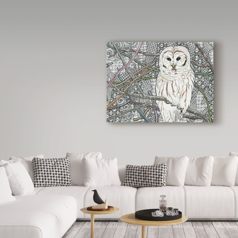 Barred Owl White Canvas Art in Modern Frame
