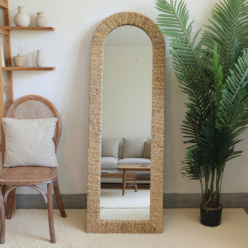 Miroir pleine longueur arqué tissé à la main pour salon, chambre à coucher et salle de bain, 64 po x 22 po