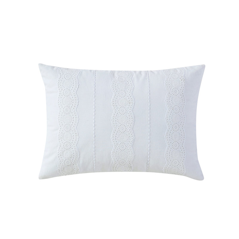 White Cotton Eyelet Embroidered 14" x 20" Throw Pillow