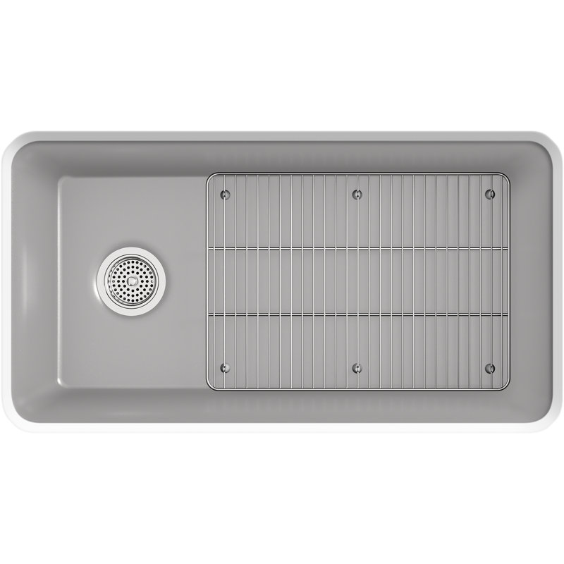 Cairn® 33-1/2" x 18-5/16" x 9-1/2" Under-Mount Single-Bowl Kitchen Sink with Basin Rack, Matte Gray