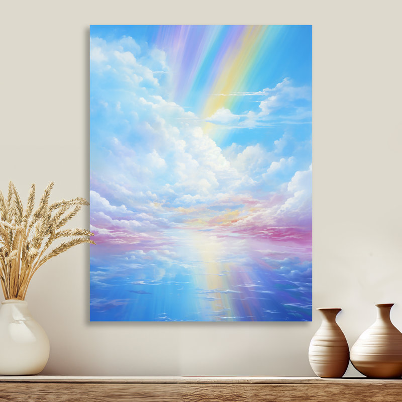 Rainbow In Pink Clouds Blue Sky - nuages, art mural, Métal, H 20 po x l 12 po x P 1 po