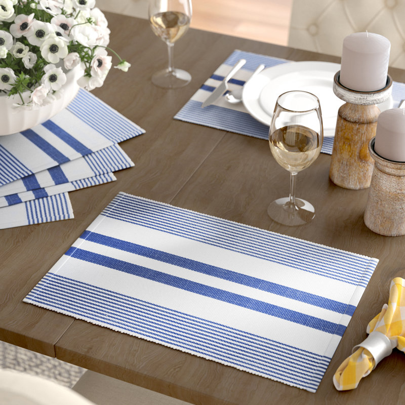 Newlyn 100% Cotton Striped Rectangle Placemat, Blue