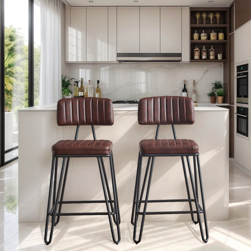 Tabouret de comptoir rembourré avec structure en métal (ensemble de 2), Brun