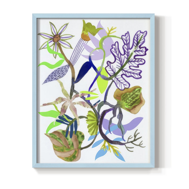Fleur du sort II, reproduction encadrée - bois massif, Bleu, H 11 po x l 9 po