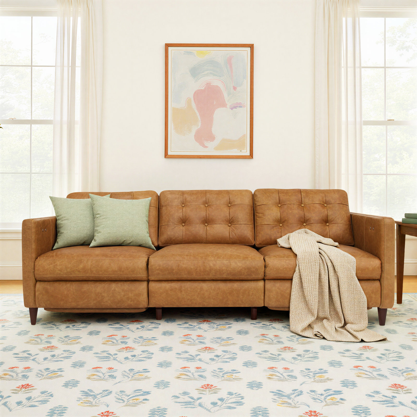 Appiah Power Recliner Sofa Tan Leather