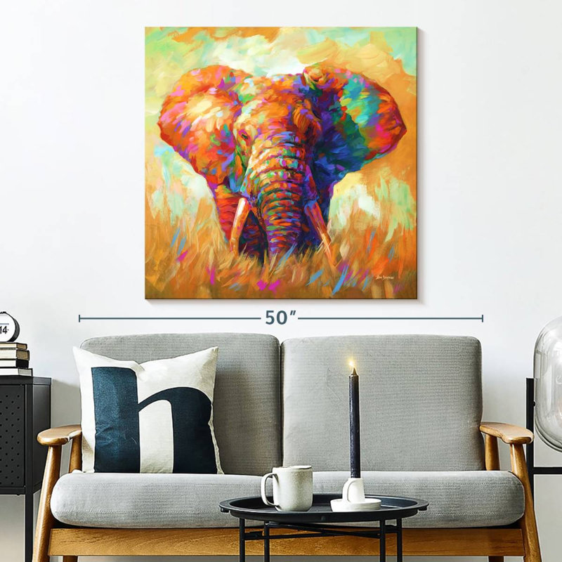 Crowle, l'éléphant coloré I, H 33 po x l 33 po
