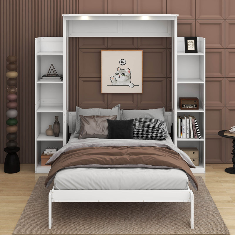Lit escamotable double avec tablettes et DEL