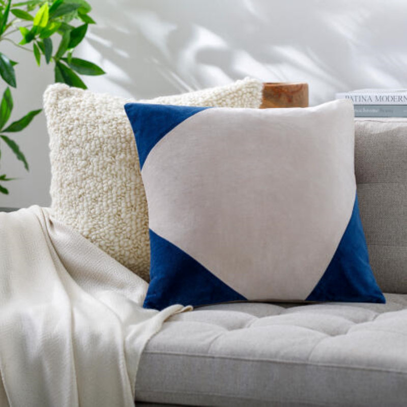 Coussin en coton Denny, 18 po x 18 po, Duvet, Frêne