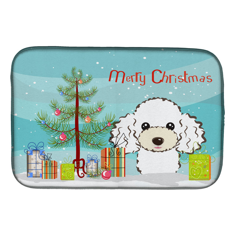 Tapis de séchage caniche et arbre de noël, Blanc