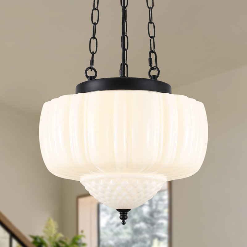 Baptiste Belby 1 - Light Schoolhouse Pendant Light With Mint Green/milk Glass Shade For For Bedroom, Dining Room, Hallway, Kitchen Island