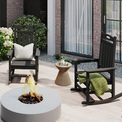 Outdoor Rocking Chair Set of 2, HDPE Patio Rocking Chair for Adults, Oversized Outdoor Rocker for Porch Garden Lawn