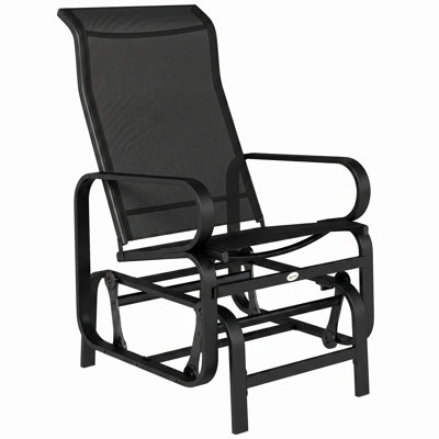 Fauteuil à bascule d'extérieur, idéal pour terrasse et jardin, avec une structure légère en métal et maille (noir).