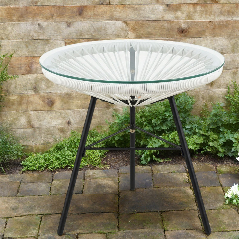 Tables de patio modernes, table d'appoint en acier avec plateau en verre compact pour la maison