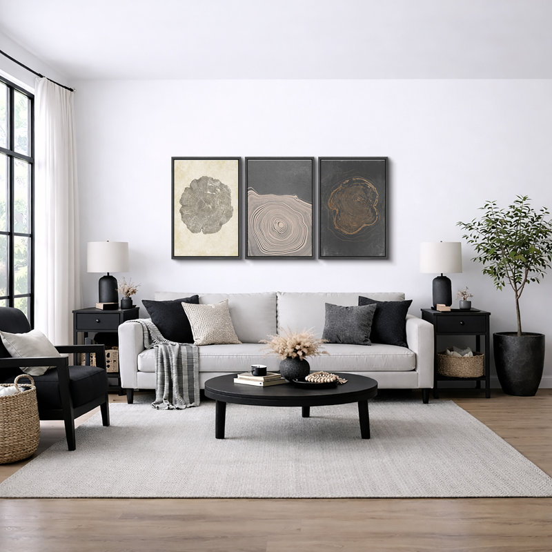«Tree Ring», œuvre de souche en bois gris beige, images murales minimalistes modernes organiques minimalistes, impression sur toile encadrée, 3 pièces, art mural: 16 po x 24 po x 3 pièces, 24 po x 36 po x 3 pièces