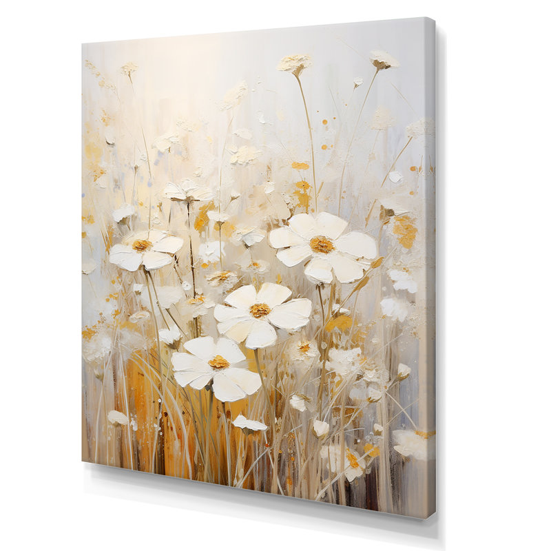 Beige Wildflowers Breeze V sur toile, Toile tendue, H 20 po x l 12 po x P 1 po