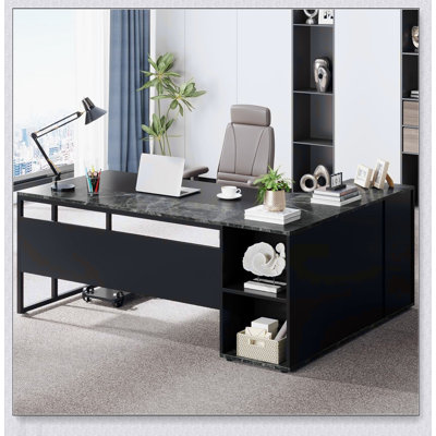 71 Inch L-Shaped Executive Desk with Storage, Shelves, and CPU Stand for Home Office
