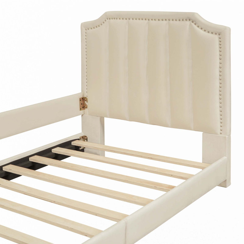 Lit de jour avec tête de lit à rayures classique, Beige