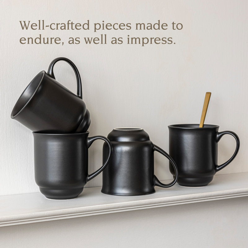 Black Ceramic 16oz Round Microwave Safe Mugs, Set of 4