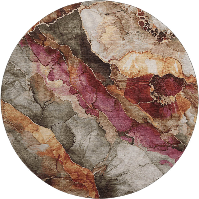 Premium Machine Washable Chelston AMF1864 Floral Rug, Round 8'