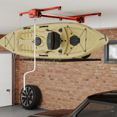 Étagère de rangement pour garage à manivelle, capacité de 4 lb 4 pi, capacité de 300 lb - hauteur réglable jusqu'à 79 po - tablette de plafond en acier avec verrou de sécurité - s'adapte aux plafonds de 8 à 14 pi - noir mat