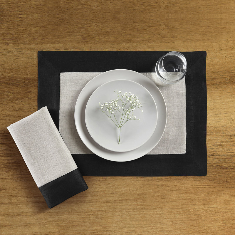 Contempo - 100% Pure Linen Dinner Napkins, Black/Natural
