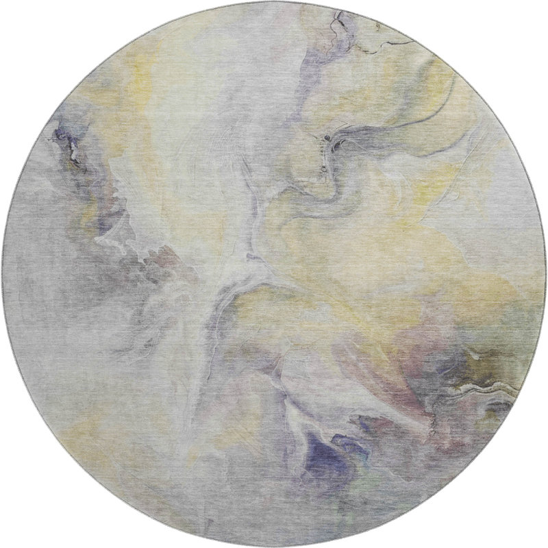 Premium Machine Washable Slesnick AMF1679 Abstract Rug, Round 8'