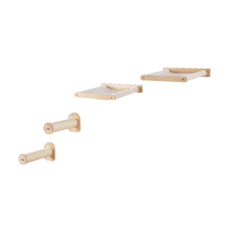 Ensemble de tablettes murales murales pour chat avec 2 poteaux de saut et 2 hamacs