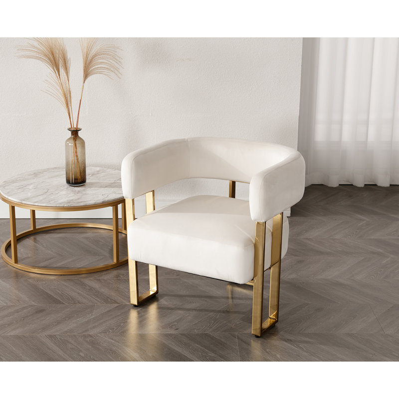 Fauteuil demi-tonneau de 27,25 po Nyjee, Velours beige