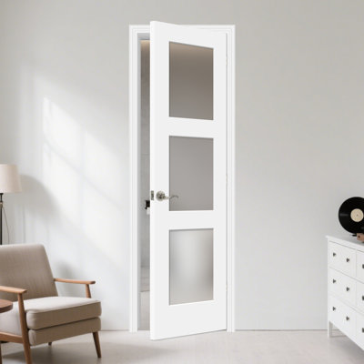 Porte standard en bois manufacturé de verre trempé givré 3-Lite