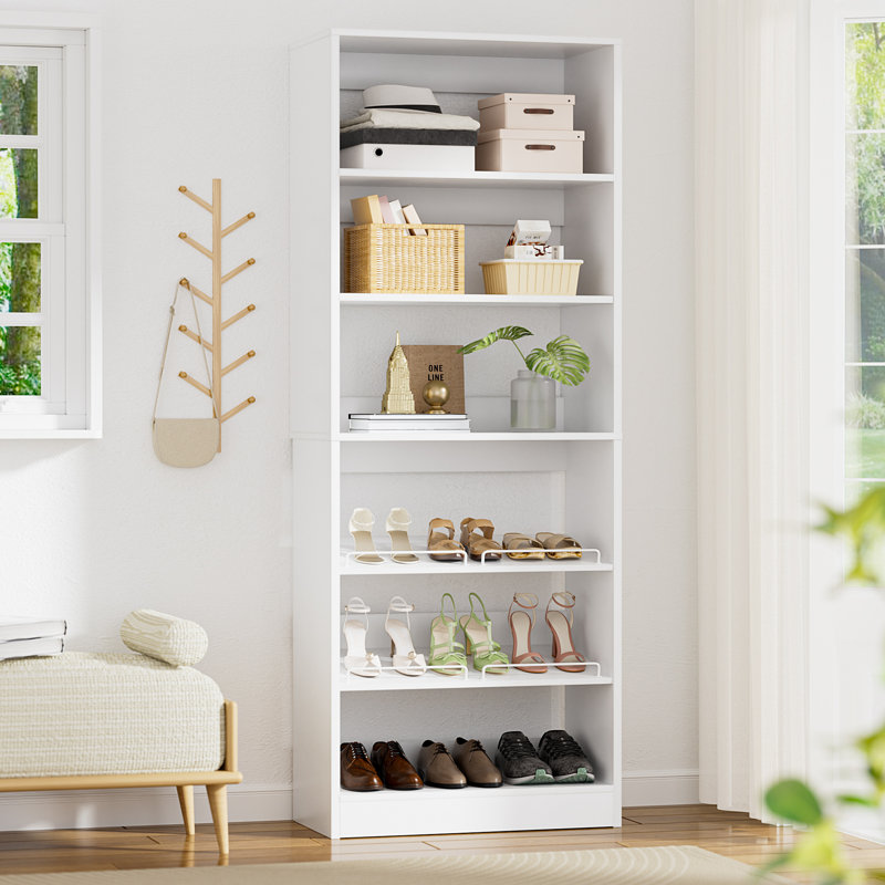 Akaylia Freestanding Closet Organizer With Adjustable Shoe Shelves, White